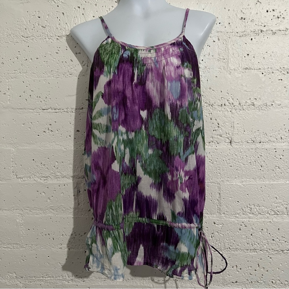 5/$25 Forever 21 Juniors Tank Top L Purple Green Adj Straps Cotton Watercolor - Picture 1 of 6